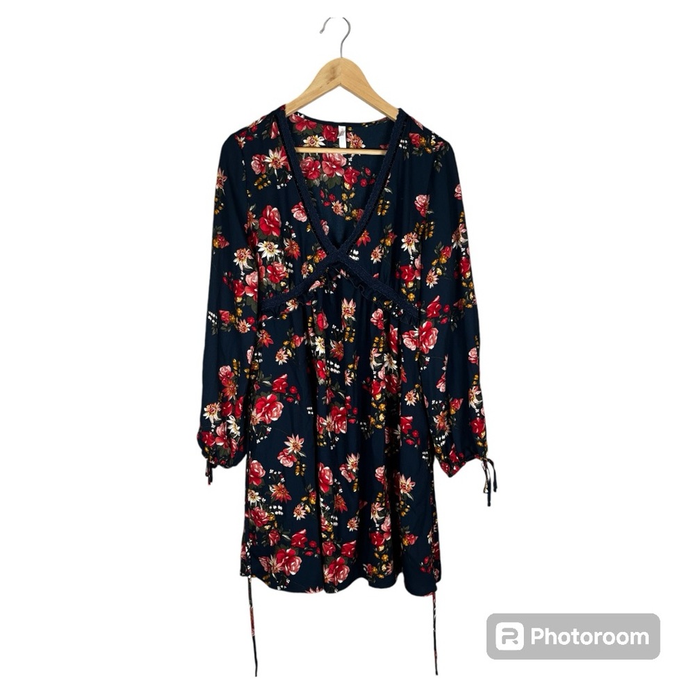 Xhilaration Women’s Long Sleeve Floral Navy Dress Size L